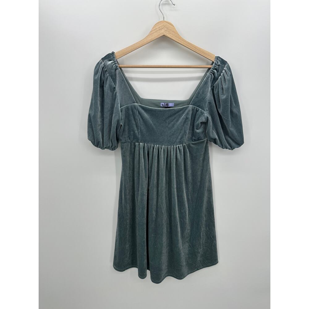 Vylette Womens Blue Velvet Mini Dress Size M Holiday Babydoll Puff‎ Whimsigoth